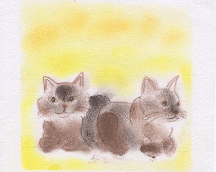 2匹の猫のパステルアート